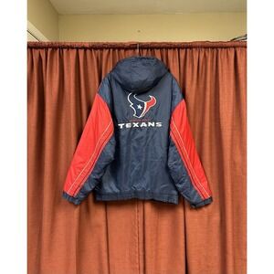 Houston Texans Vintage Spotlight Nylon Hooded Jacket Mens Size XL Blue Red